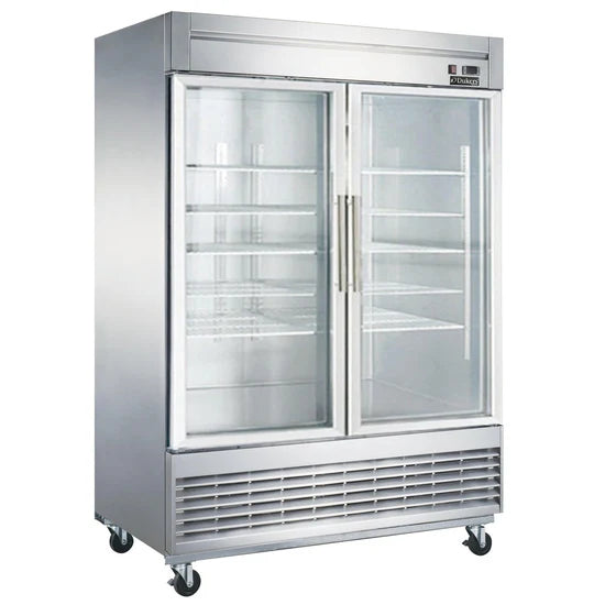 NEW Dukers D55R-GS2 Bottom Mount Glass 2-Door Commercial Reach-in Refrigerator