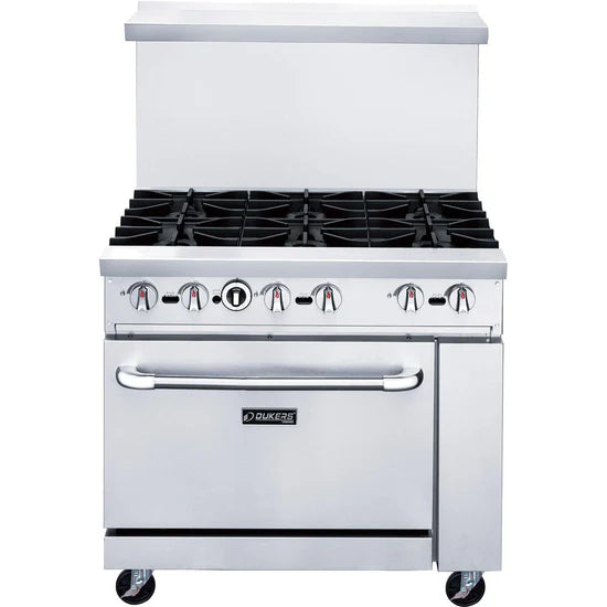 Dukers DCR36-6B, Commercial 36″ Gas Range Oven with Six Open Burners, NEW!