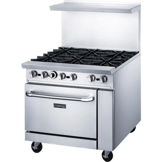 Dukers DCR36-6B, Commercial 36″ Gas Range Oven with Six Open Burners, NEW!