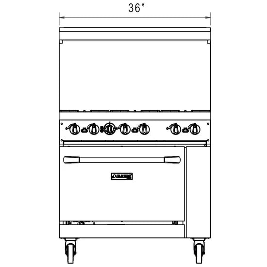 Dukers DCR36-6B, Commercial 36″ Gas Range Oven with Six Open Burners, NEW!