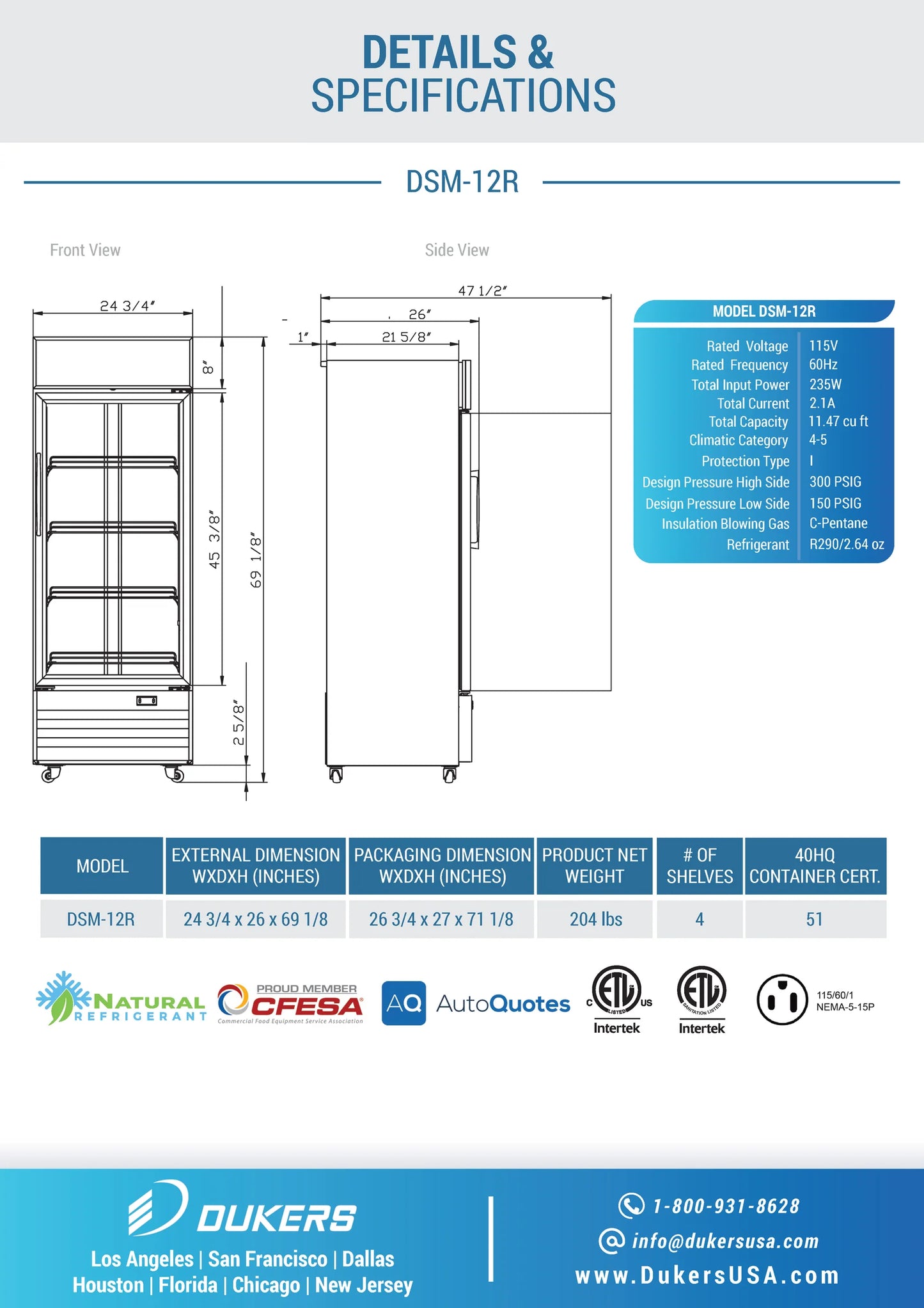 DSM-12R, Single Glass Swing Door Merchandiser Refrigerator, BRAND NEW!