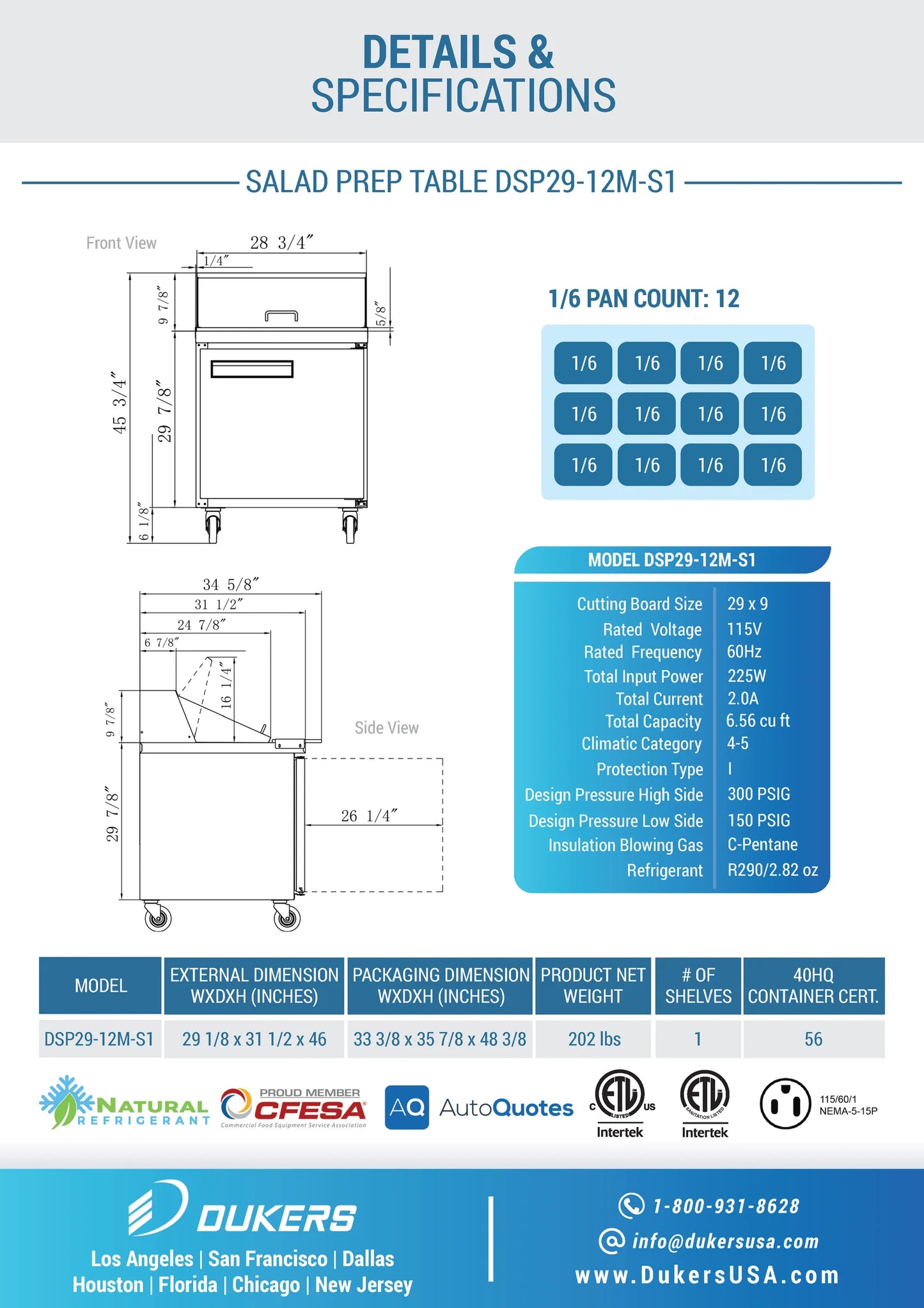 Dukers DSP29-12M-S1, Commercial Refrigerated Food Prep Table with Mega Top, NEW!