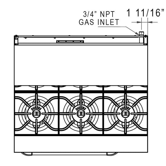 Dukers DCR36-6B, Commercial 36″ Gas Range Oven with Six Open Burners, NEW!