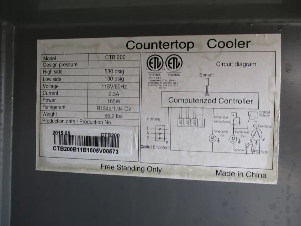 ATC Coolers CTB-200 2 Cu. Ft Glass Door Countertop Display Cooler, 115v, #8004