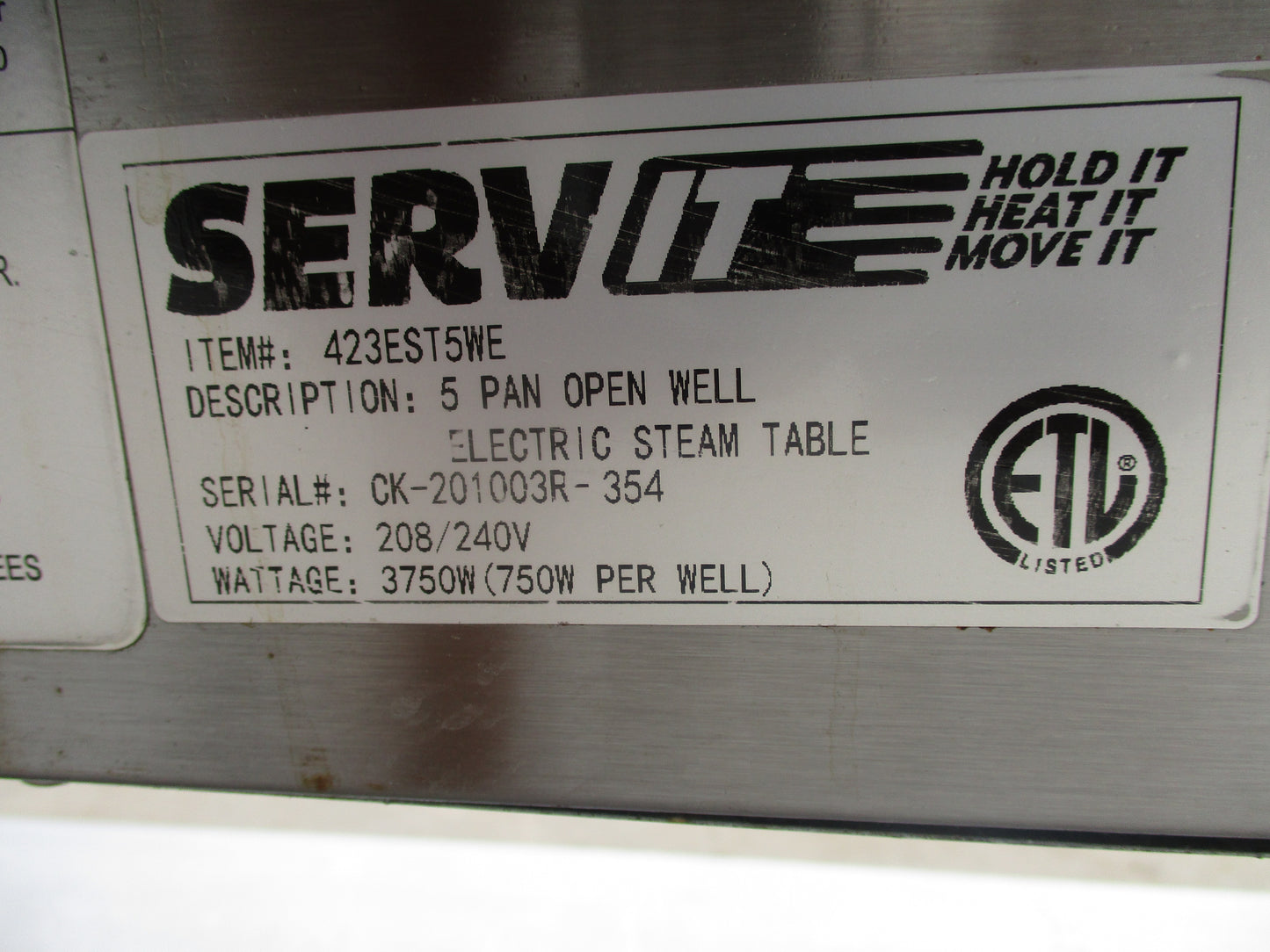 ServIt 5 Well Electric Steam Table w/ Undershelf 208/240, TESTED, #8515