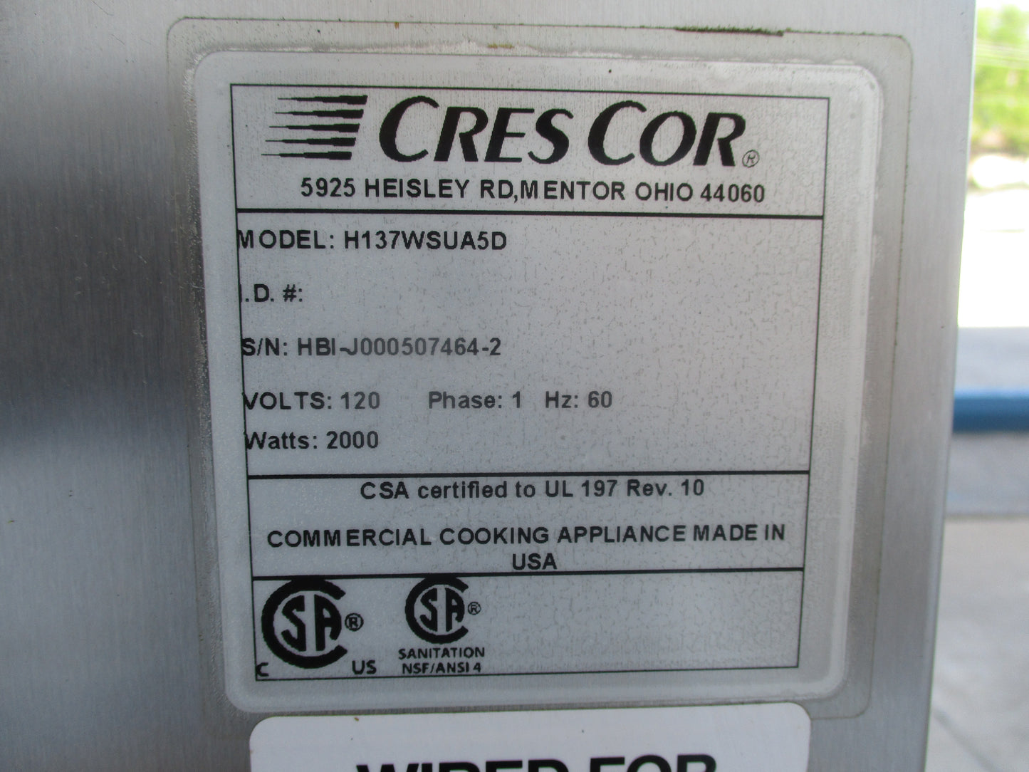 CresCor #H137WSUA5D Insulated Proofer/Warmer, 120v/PH1, TESTED, #8751