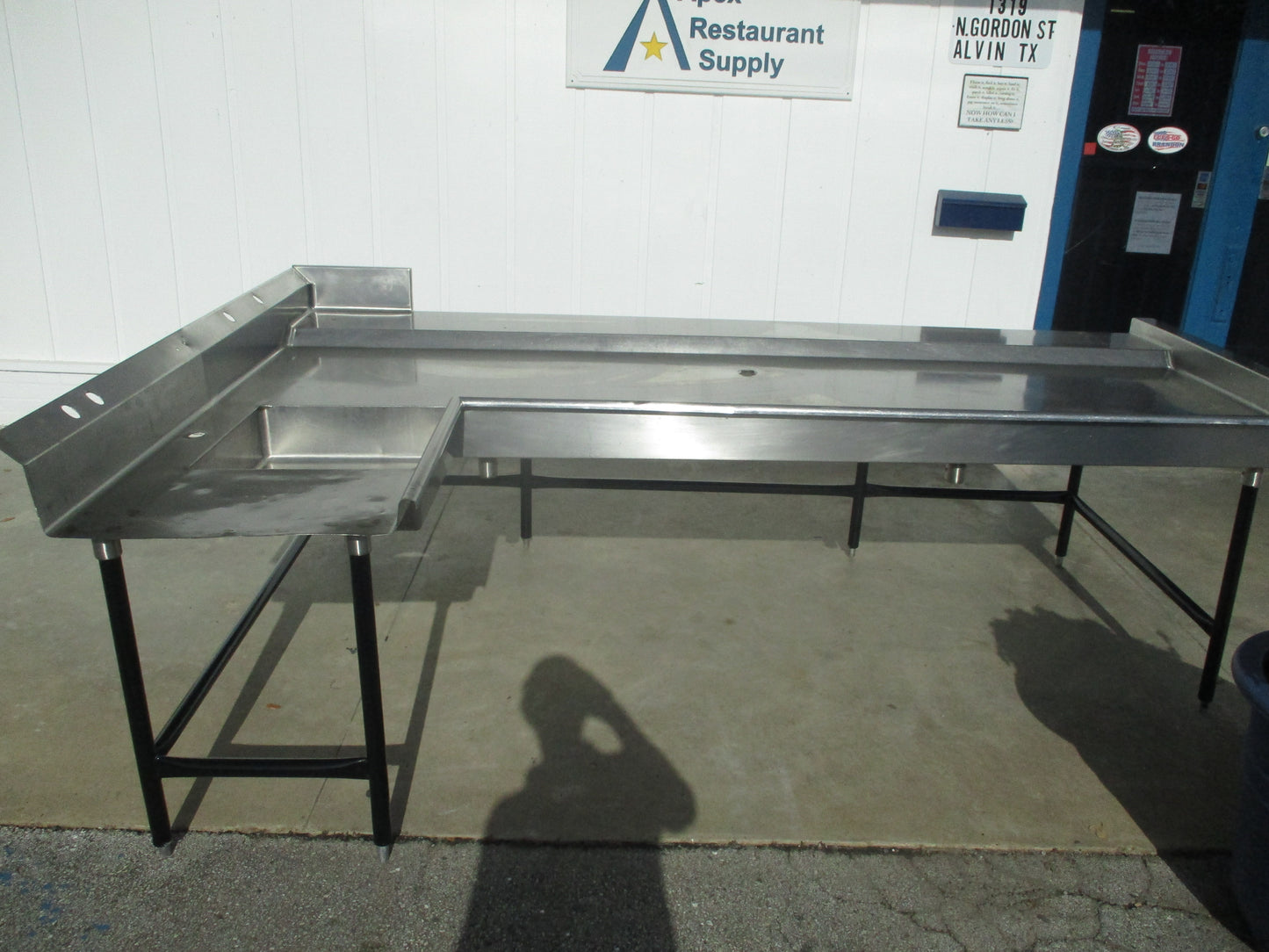 90º Stainless Steel Wash Table with Drain Trough (Left Side Sink), #8870