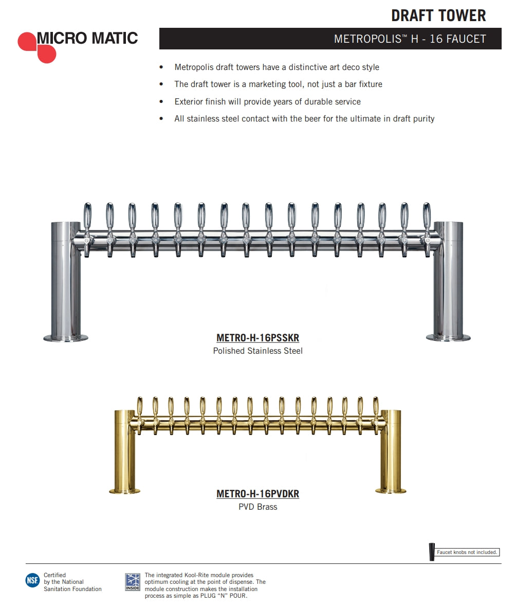 Micro Matic METRO-H-16PSSKR Metropolis "H" Draft Beer Tower, STAINLESS, #9007