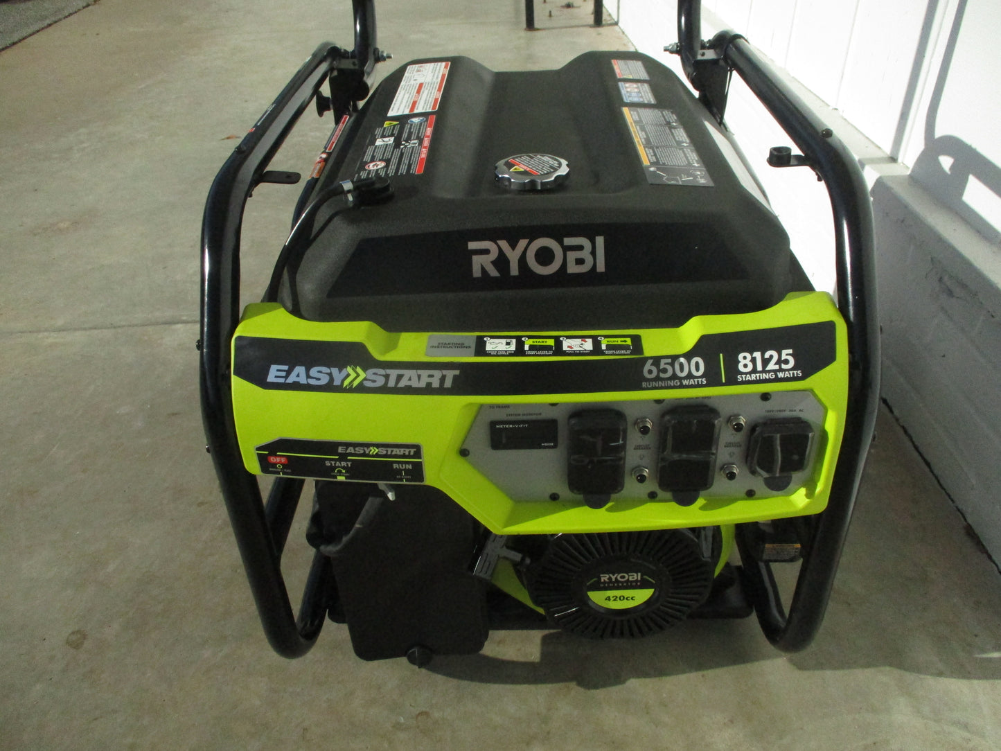 RYOBI 906500VNM Portable Generator, 6500w RUNNING, 120v, PH1, TESTED, #9077