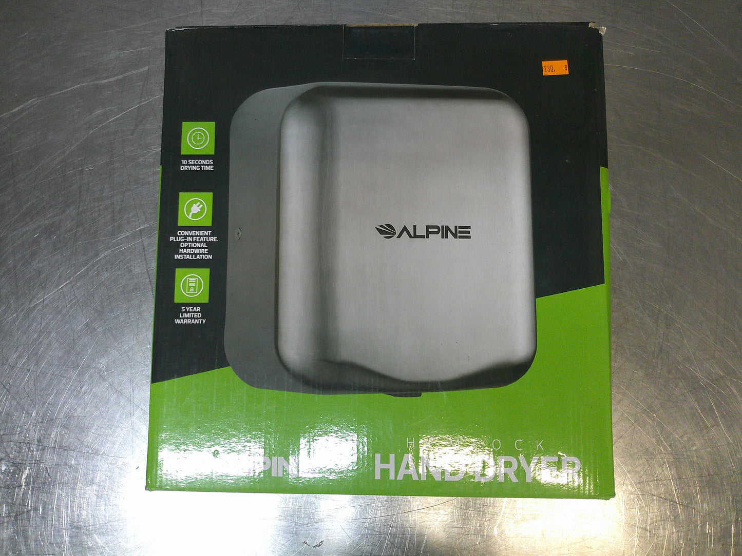 Alpine 400-10-SSB Automatic Hemlock Hand Dryer, Stainless Steel, NEW, #9124