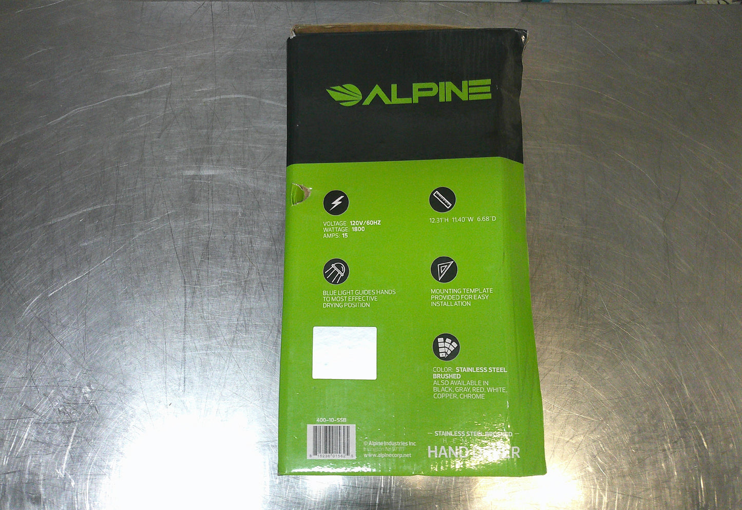 Alpine 400-10-SSB Automatic Hemlock Hand Dryer, Stainless Steel, NEW, #9124