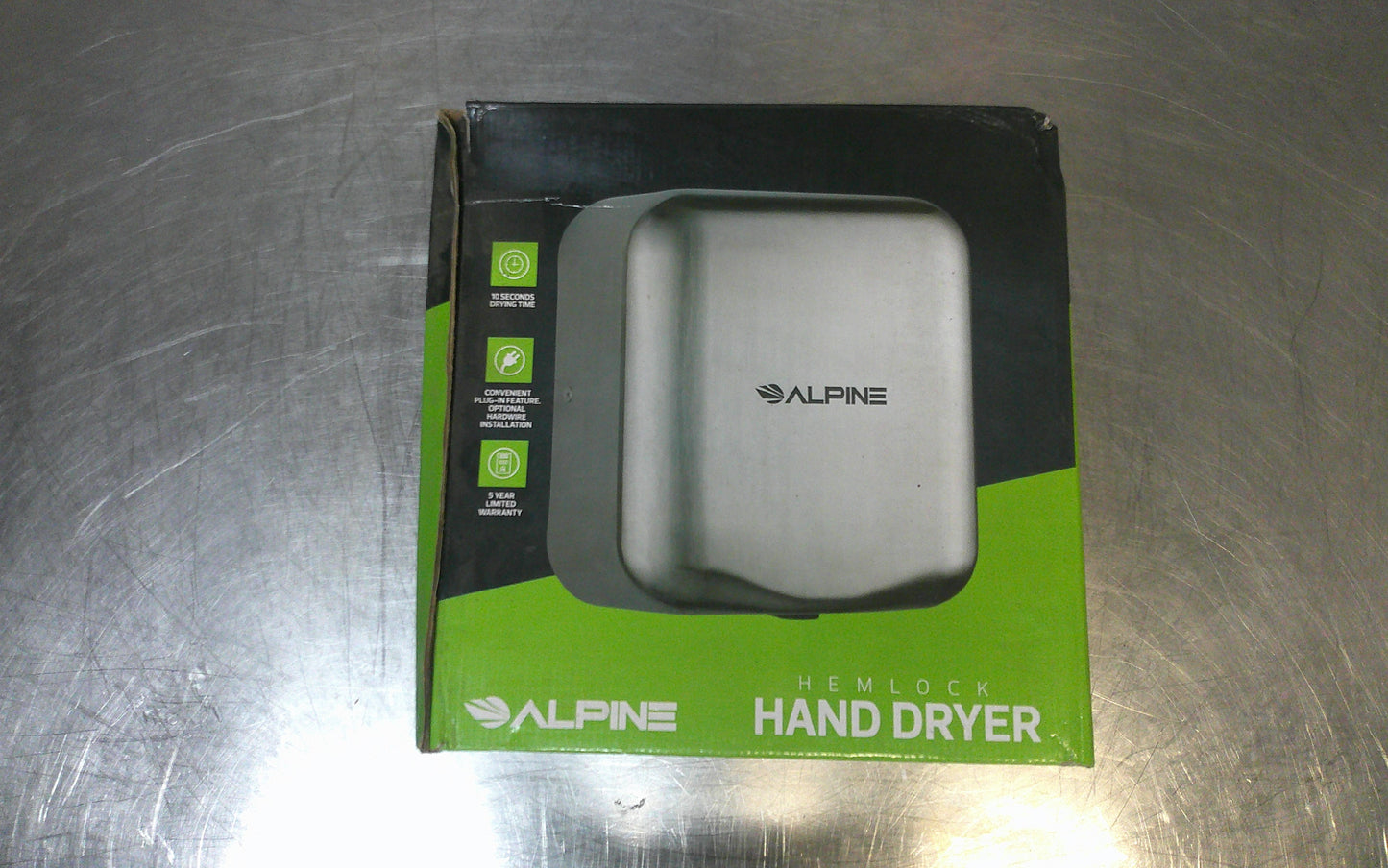 Alpine 400-10-SSB Automatic Hemlock Hand Dryer, Stainless Steel, NEW, #9124