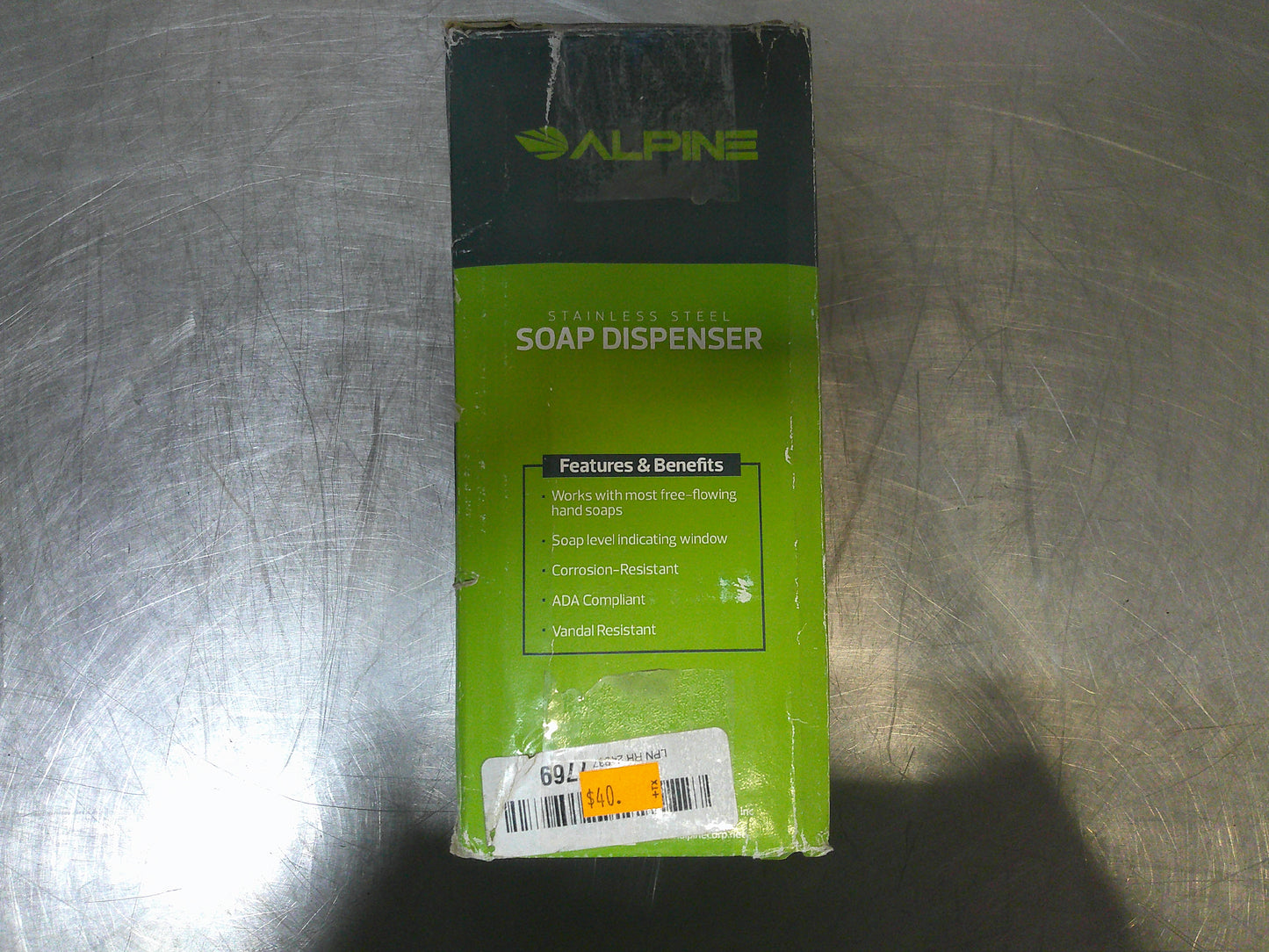 Alpine Industries 423-SSB, Manual Pump, Stainless Steel Soap Dispenser, NEW, #9126