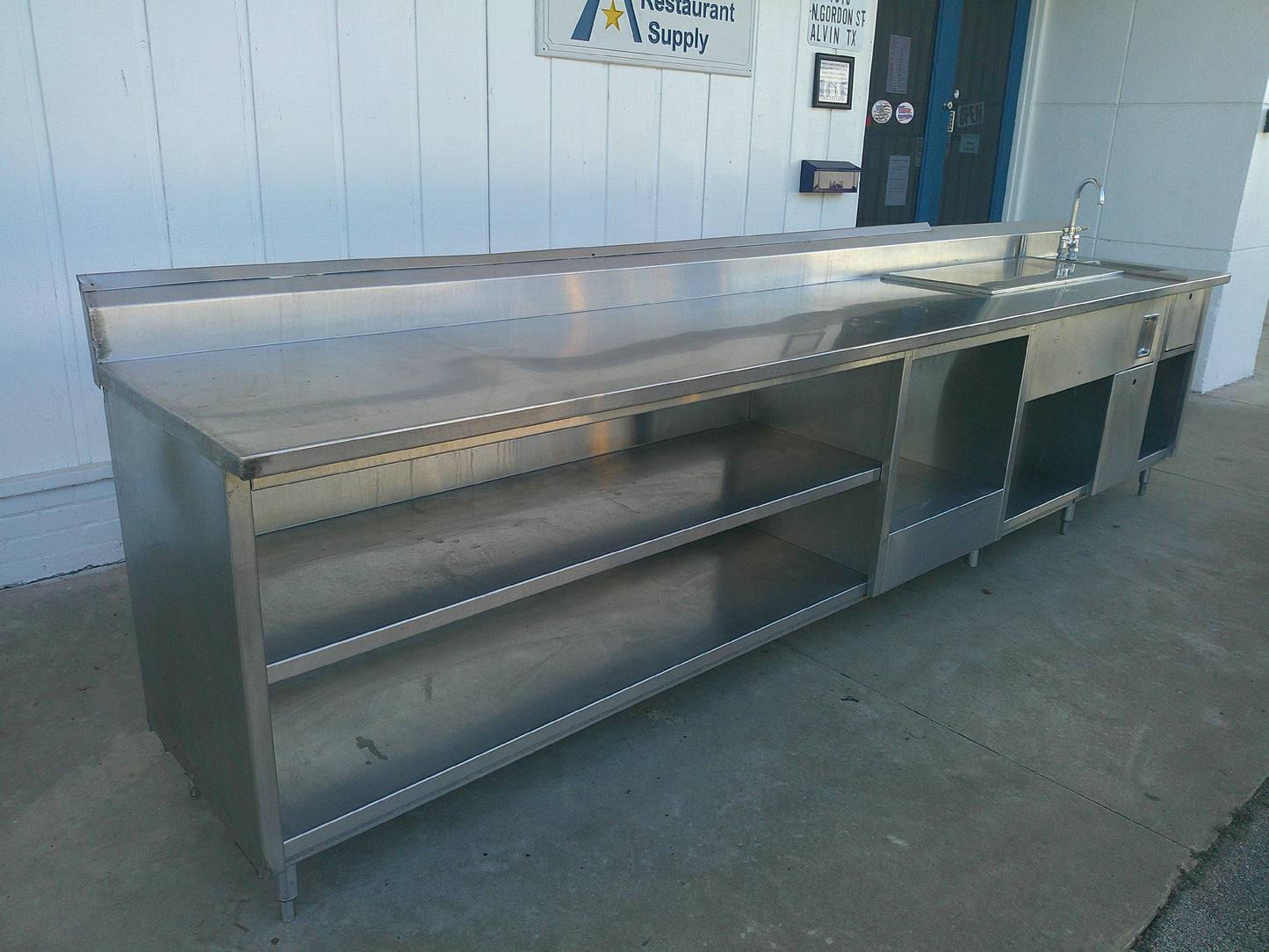 Stainless Steel XL Wait Station with Sink & Undershelves, HUGE STORAGE, #9221