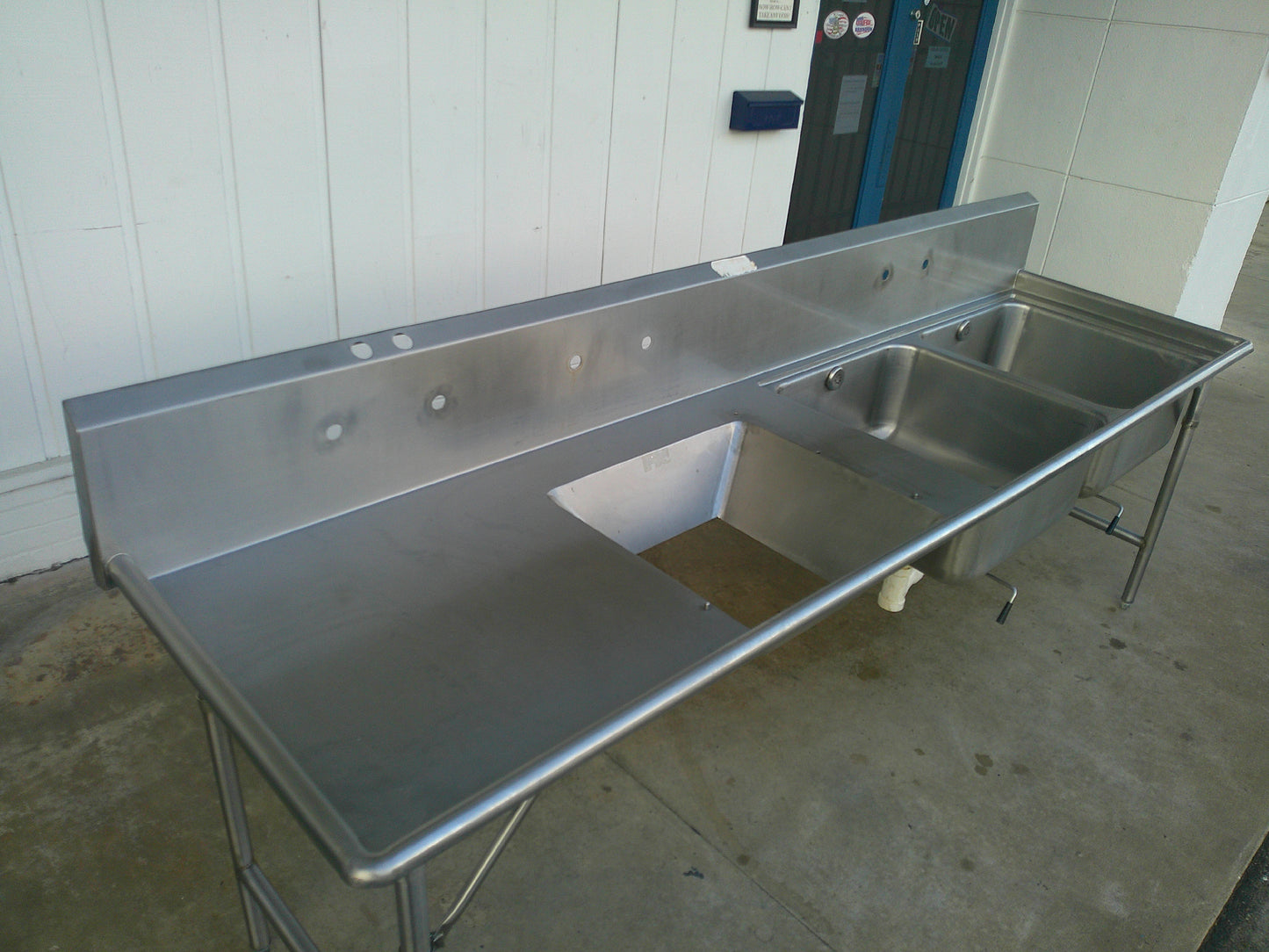 Stainless Steel 2-Compartment Sink w/ Drain Board and Trash Chute, #9313