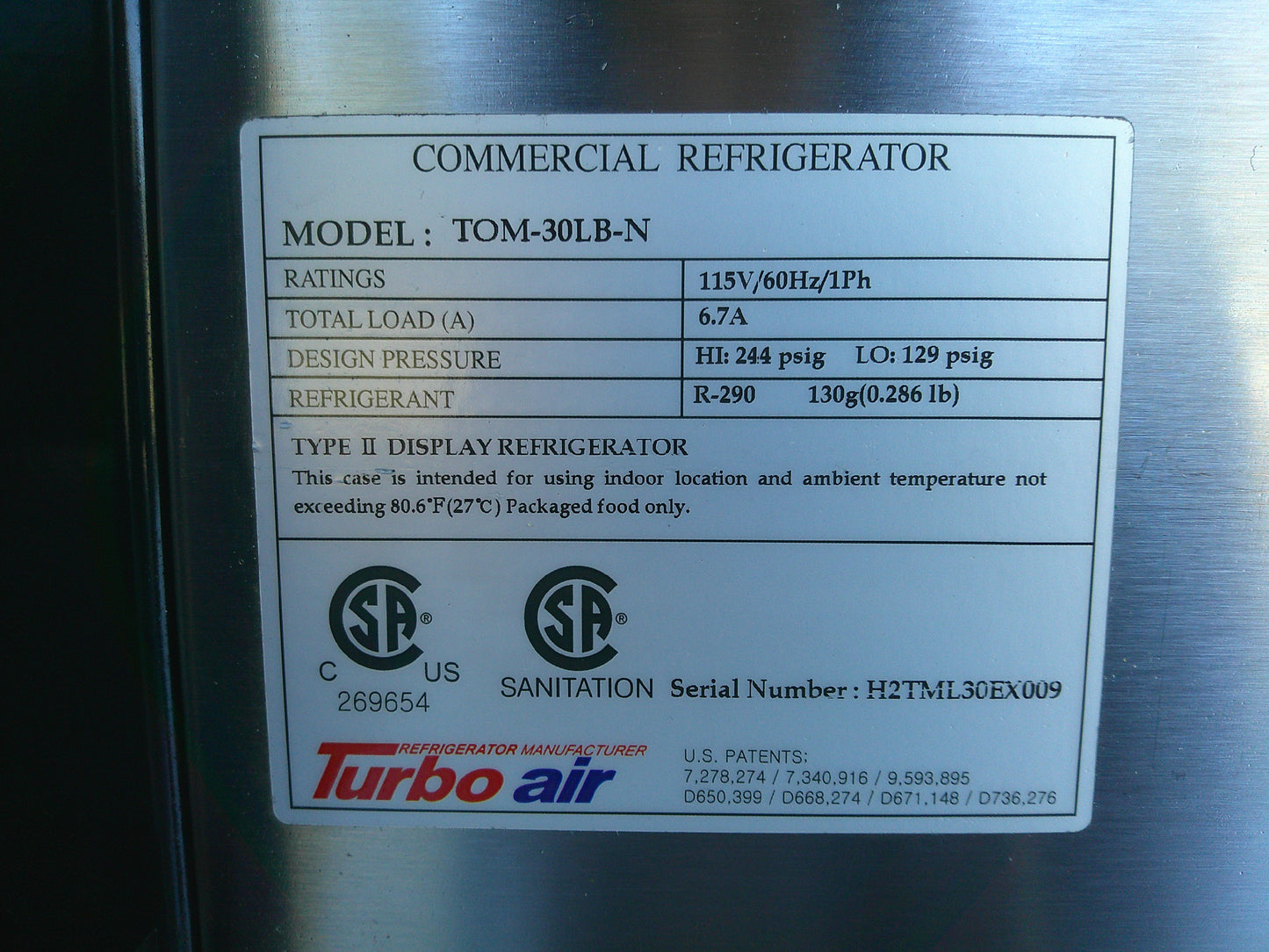 Turbo Aire TOM-30LB-N, Compact Reach-In Refrigerated Merchandiser, TESTED, #9339