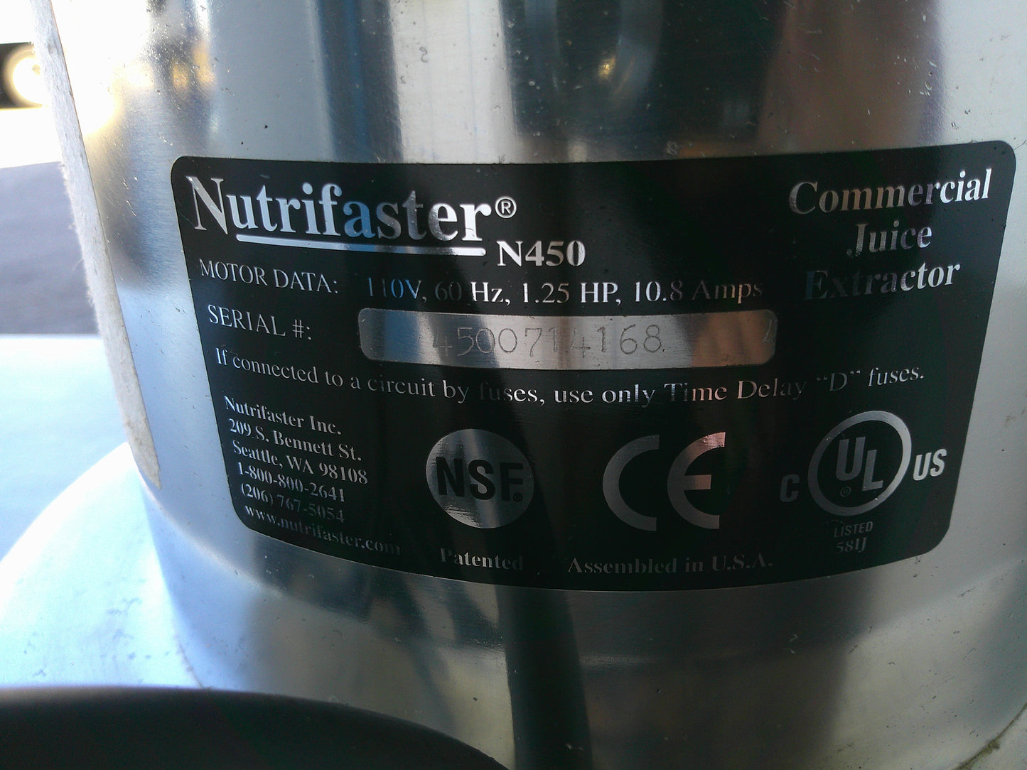 Nutrifaster N450, Stainless Steel Commercial Juice Extractor, TESTED, #9343c