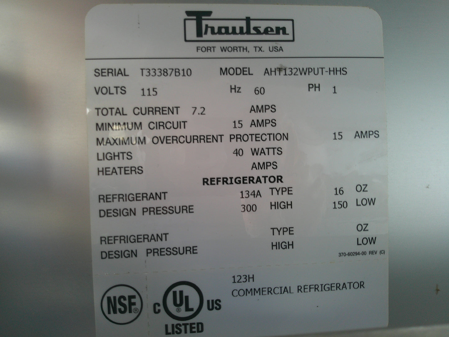 Traulsen AHT132WPUT-HHS Half-Door Pass-Through Refrigerator, TESTED, #9353c