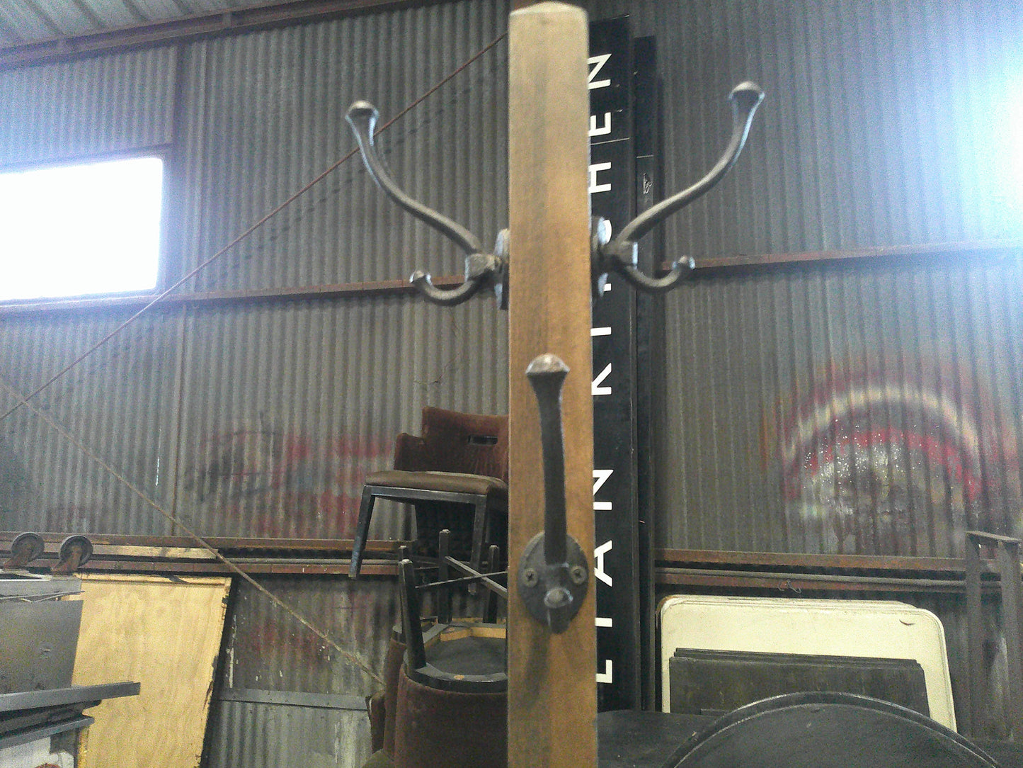 Solid Wood Coat Rack with Iron Coat Hooks, 71" Tall, Excellent Condition, #9460c