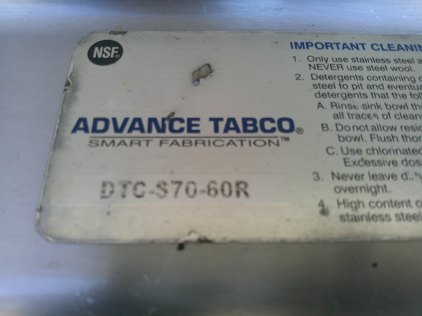 Advance Tabco DTC-S70-60R, Stainless Steel Clean Right-Side Dishtable, #9470c