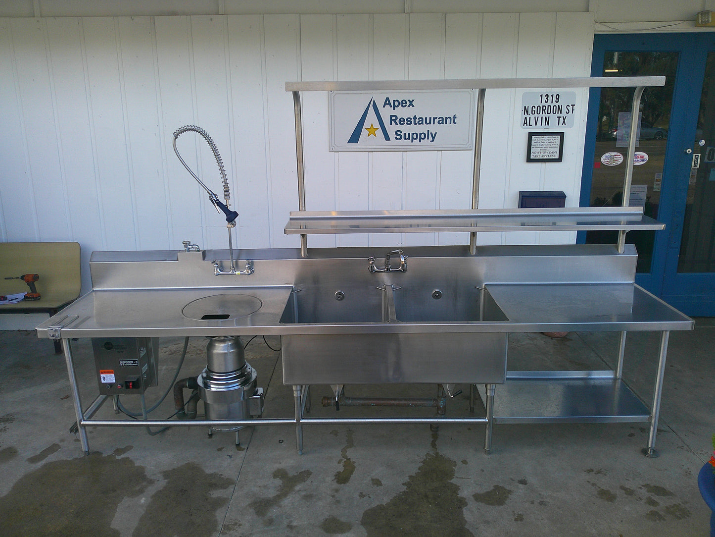 Stainless Steel Wash Table w/ 2-Comp Sink, Disposal System & Storage, TESTED, #9352c