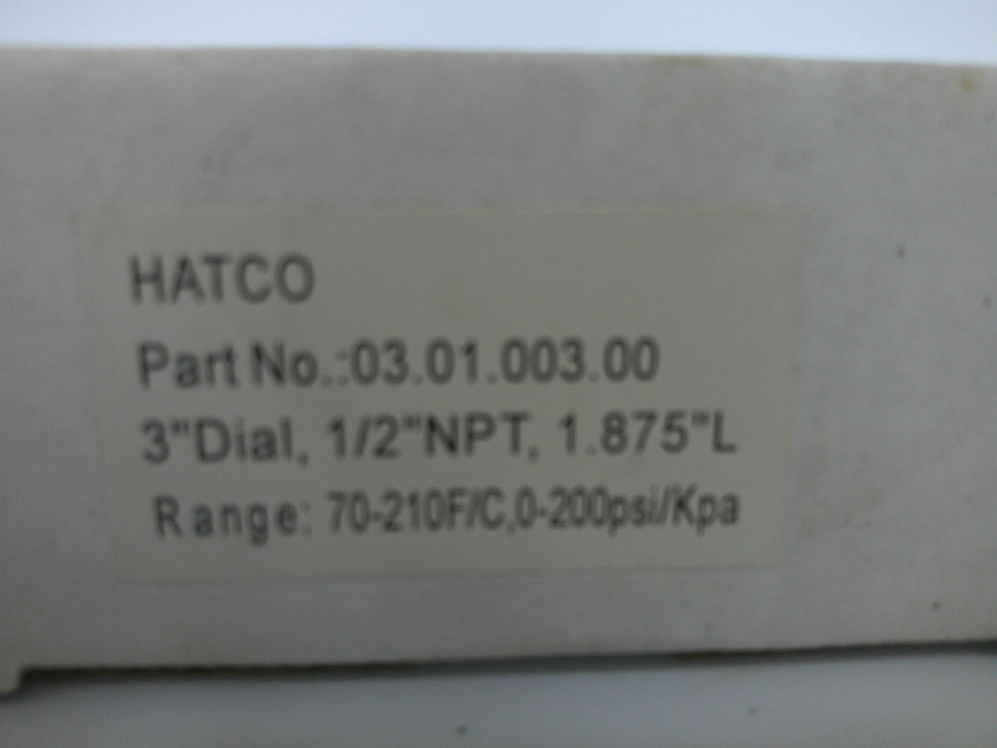 Hatco 03.01.003.00, Temperature Pressure Gauge ½", New-Old Stock, #9397