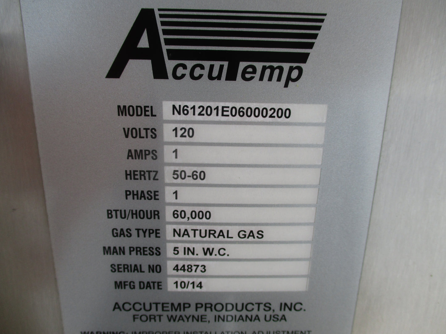 AccuTemp N61201E060, Single Stack, Natural Gas, 120v, PH1, TESTED, #8598