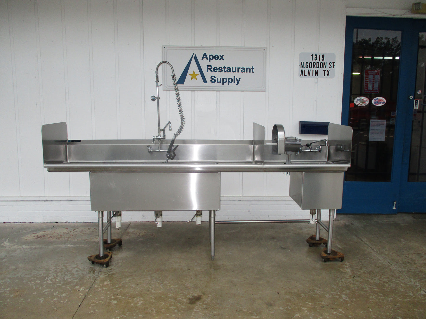 Stainless Steel Custom 3-Compartment Sink & Prep Station w/ Mounted Slicer #8874