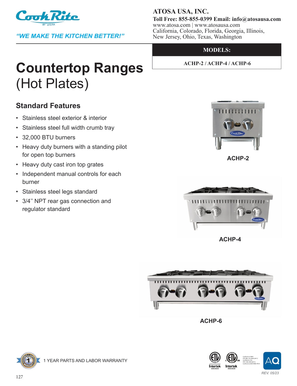 Cook Rite by Atosa ACHP-2, Stainless Steel 12″ Two-Burner Hot Plate, BRAND NEW!