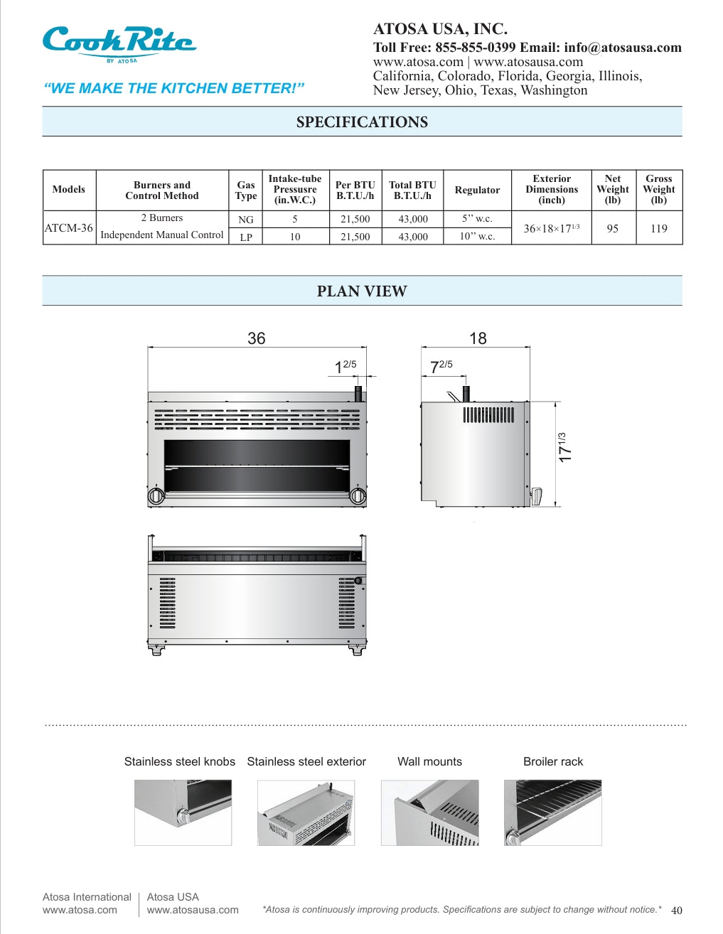 Cook Rite by Atosa ATCM-36, Stainless Steel 36″ Cheesemelter, BRAND NEW!