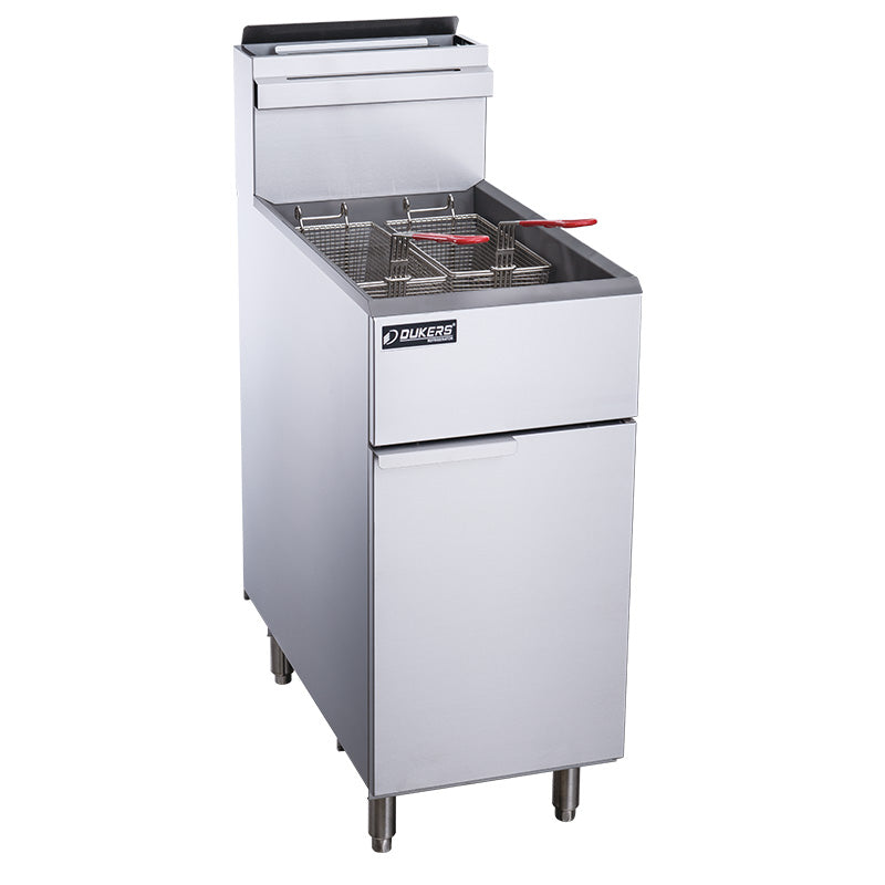 BRAND NEW DUKERS DCF3-NG 40 lb. Natural Gas Fryer with 3 Tube Burners, 2 baskets included.