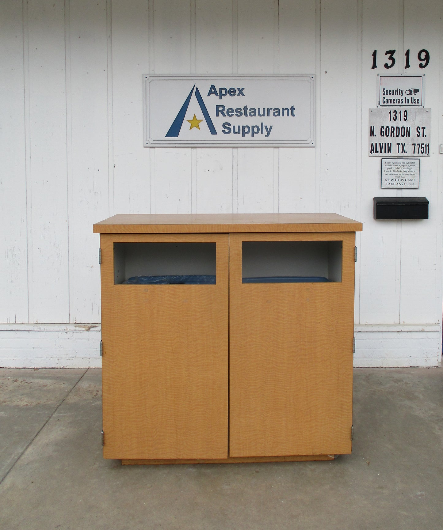 Double Door Trash Disposal Cabinet, 49 5/8W x 24 7/8D x 48”H, #6844