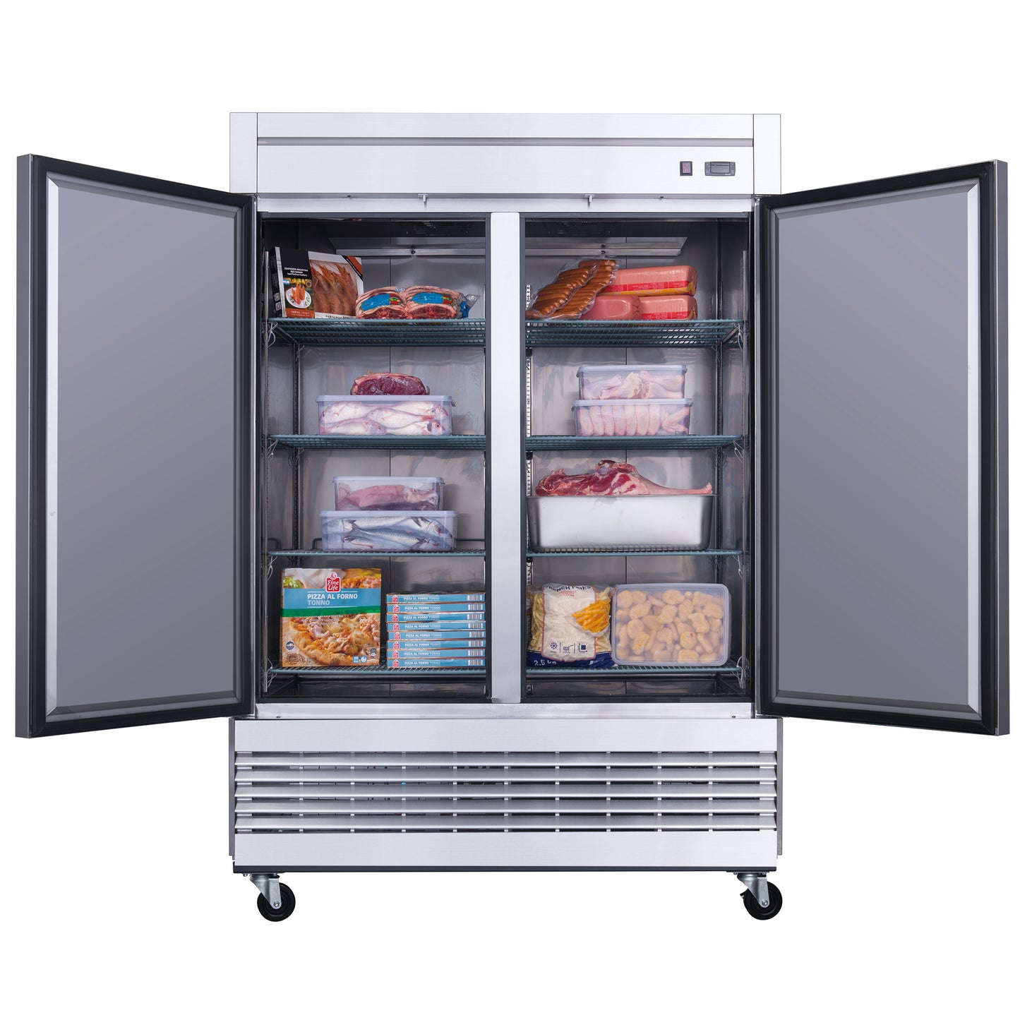 New! Dukers D55F 2-Door Bottom Mount Commercial Freezer in Stainless Steel