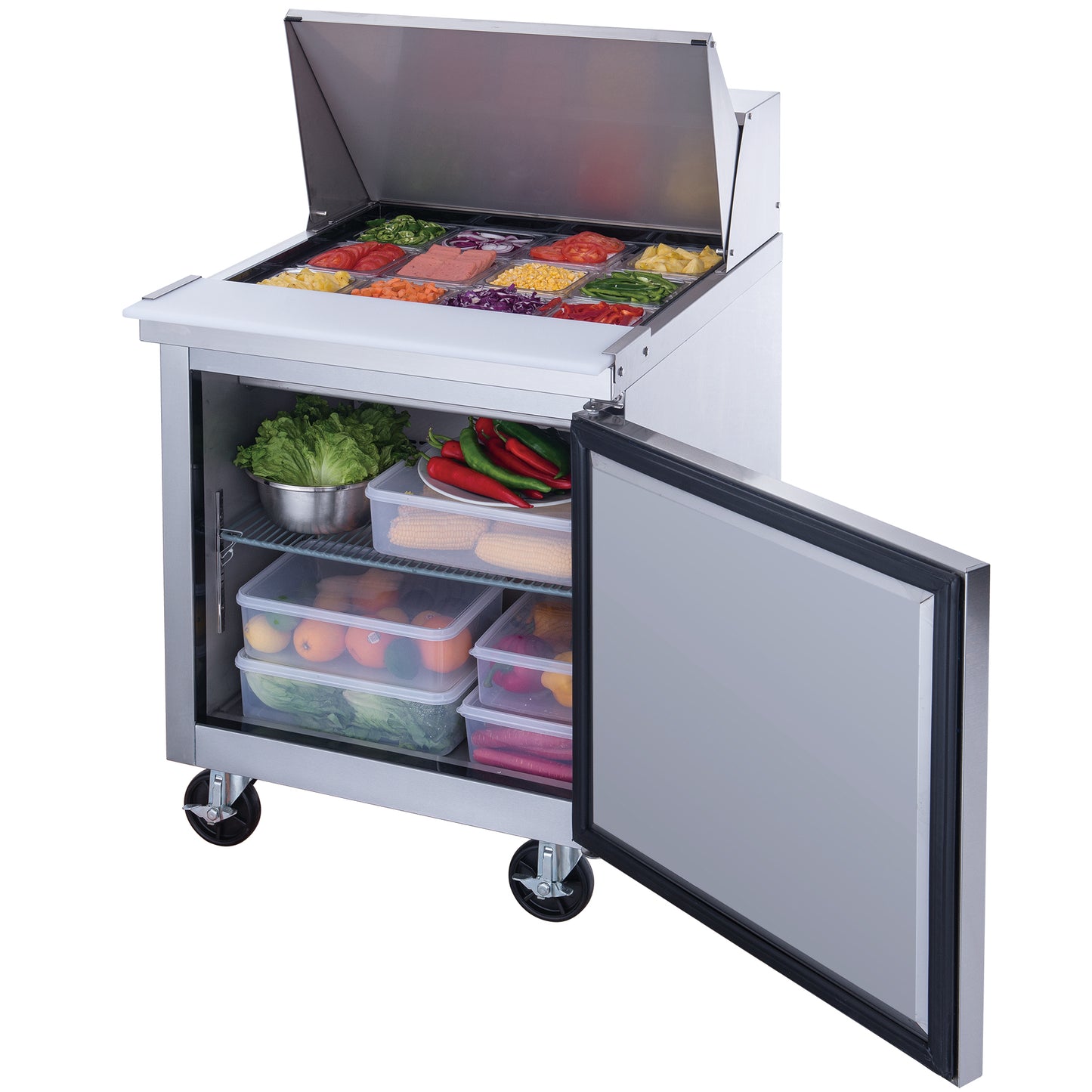 New Dukers DSP29-12M-S1 1-Door Commercial Food Prep Table Refrigerator Mega Top