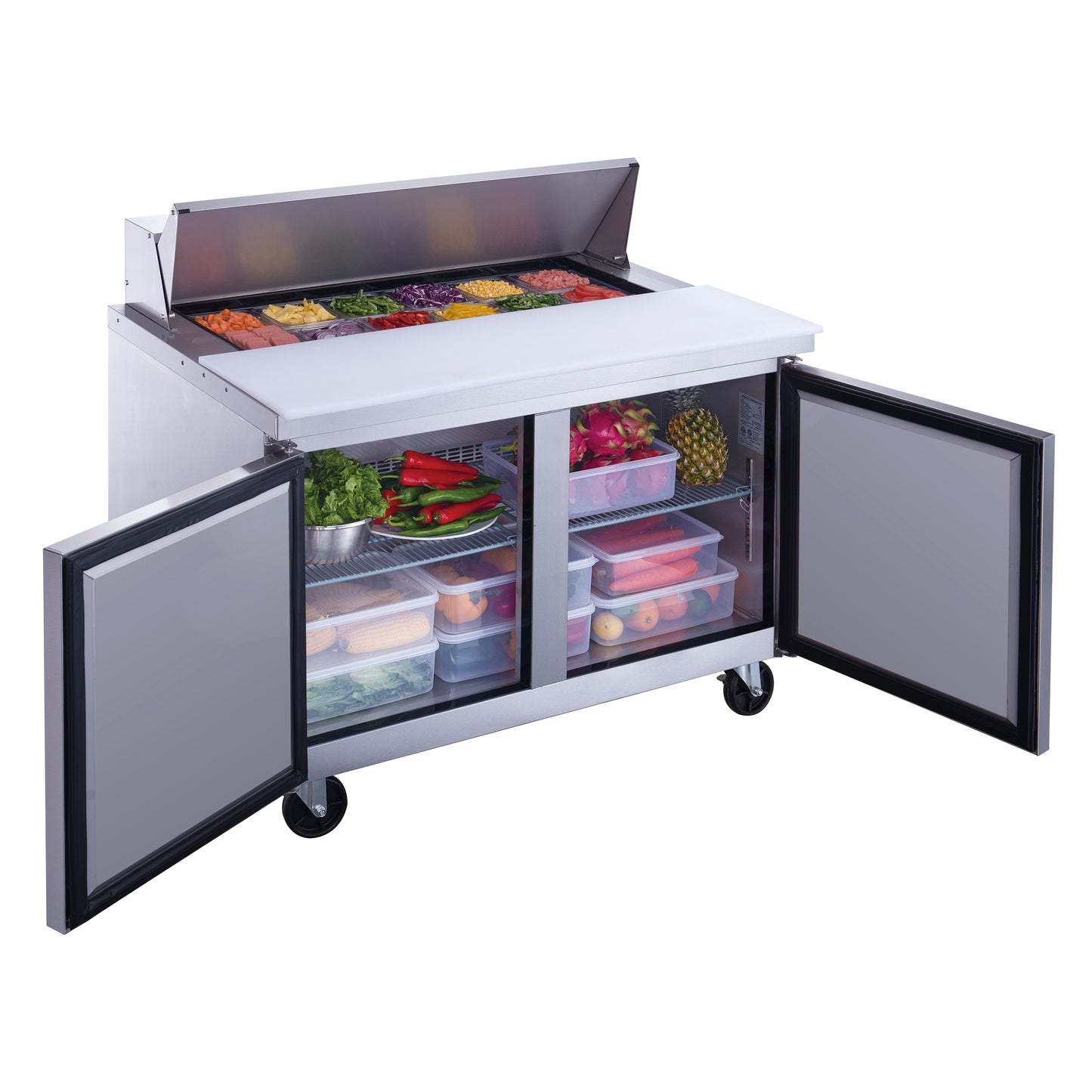 New Dukers DSP48-12-S2 2-Door Commercial Food Prep Table Refrigerator in Stainless Steel