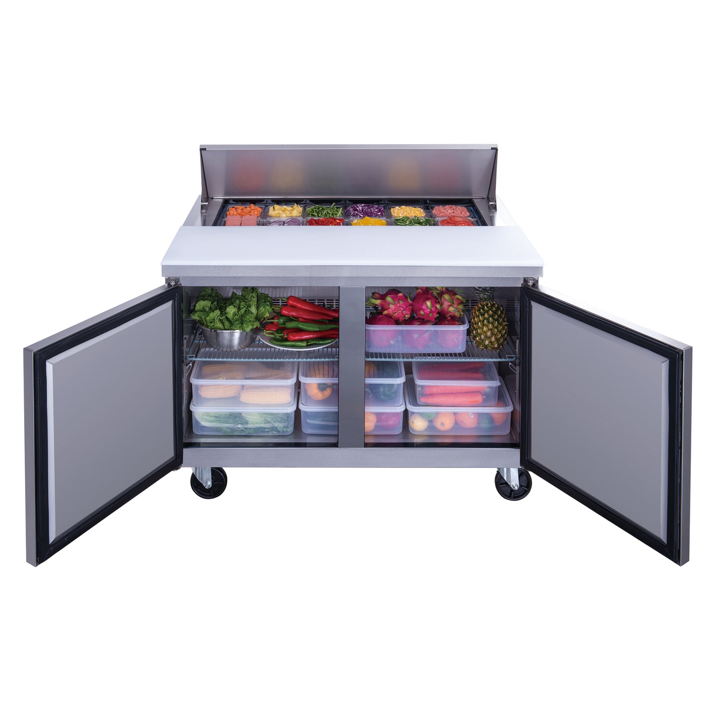 New Dukers DSP48-12-S2 2-Door Commercial Food Prep Table Refrigerator in Stainless Steel