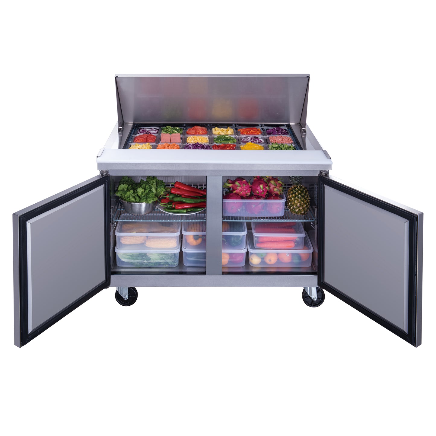 New Dukers DSP48-18M-S2 2-Door Commercial Food Prep Table Refrigerator Mega Top