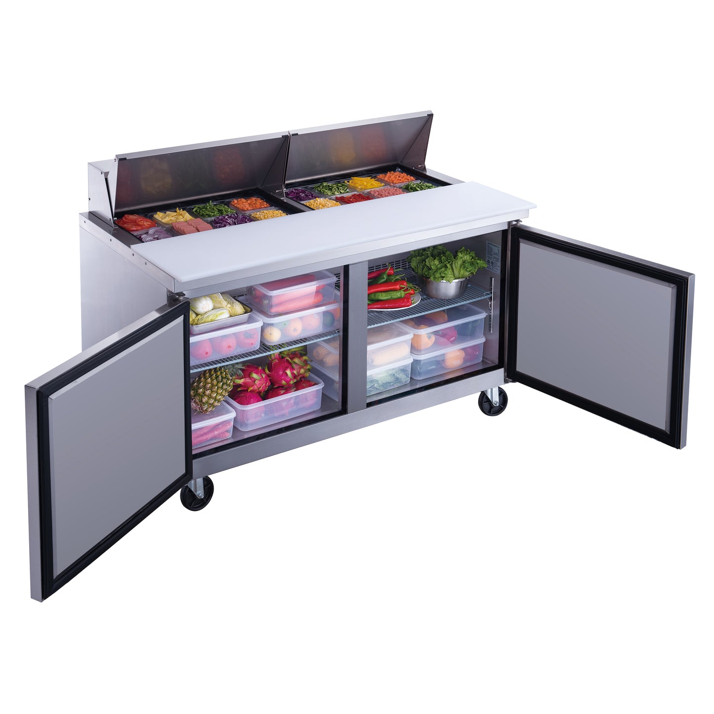 New! Dukers DSP60-16-S2 2-Door Commercial Food Prep Table Refrigerator