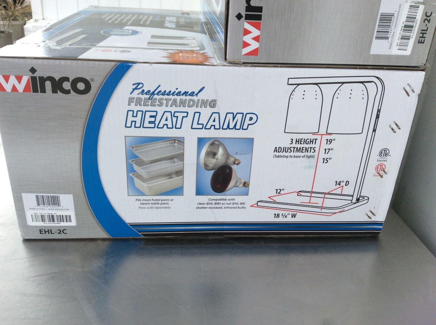 Winco EHL-2C Two Bulb Electric Freestanding Heat Lamp 120V, #2898